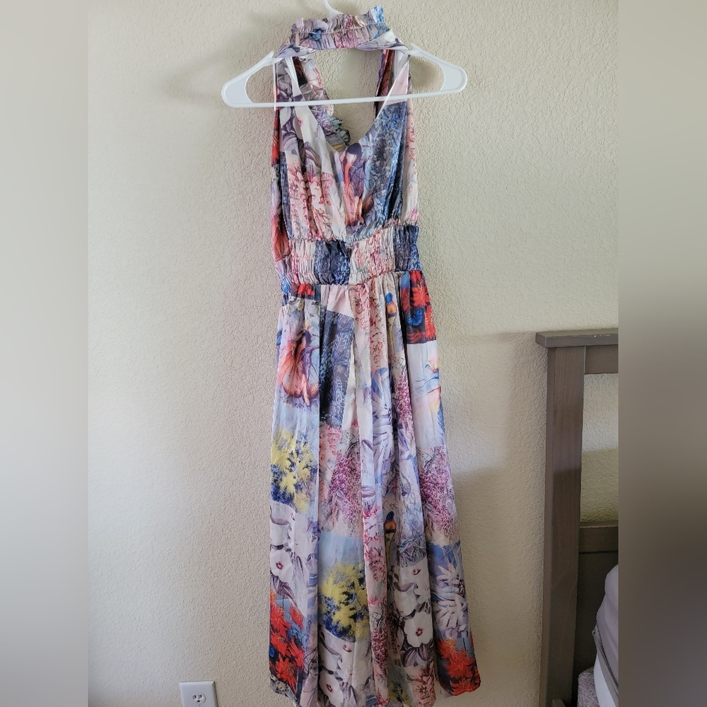Boutique Silk Spring Floral Halter Dress